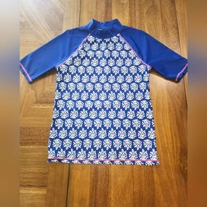 Johnnie B Boden Rash Guard Long Sleeve Swim Top Blue Floral Sz 15-16 Girls